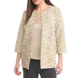 Eileen Fisher Handloomed Cotton Furrows Open Jacket 3/4 Sleeves Small Petite